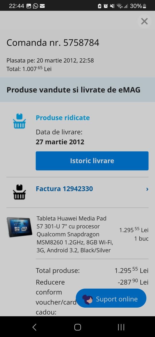 Tableta Huawei MediaPad Google 7 inch premium hdmi 4G wifi SD card