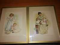 Pereche tablou vintage ilustratie de epoca Maud Humphrey mama copii