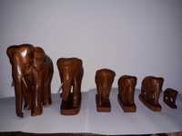 6 elefanți din lemn masiv