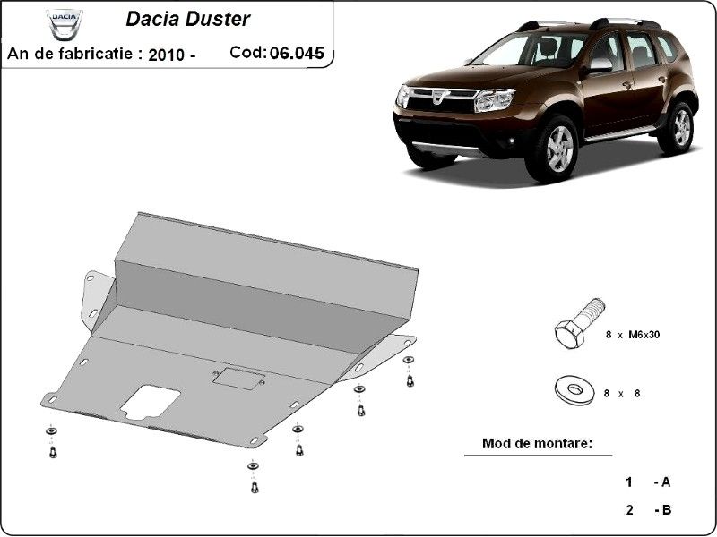 Scut motor metalic pentru Dacia Duster 2010-prezent - otel 2mm