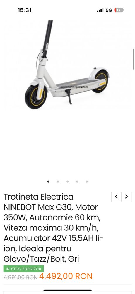 Vând Urgent!! Trotinetă Electrica Ninebot G30LD  , Viteză 20KM/H .