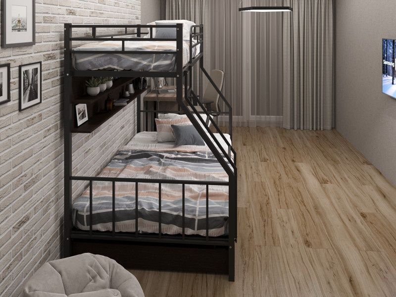 Детская Кровать Двухъярусная ВЕРОНА, матрас, полки и ящик