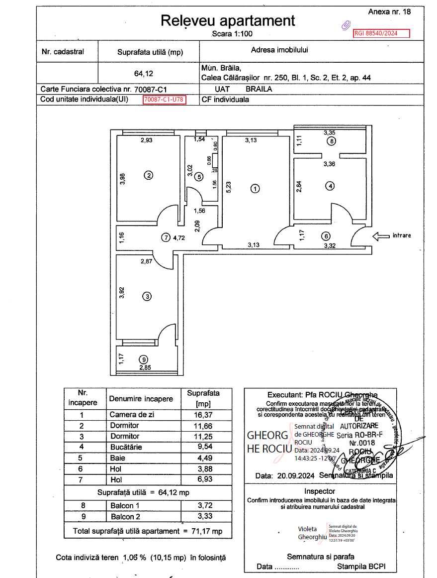 3 camere Bloc Turn 2/9 Viziru1 Calarasi intrare Braila liber centrala