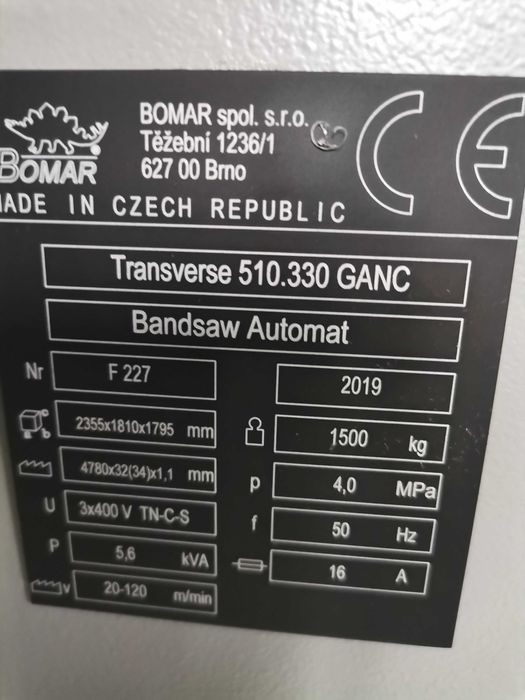 Ferestrau metal automata Bomar Transverse 510.330 GANC AN 2019