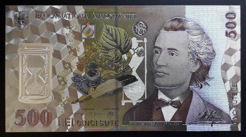 500 Lei 2005 suvenir-Bancnota polymer (plastic) placata cu Argint 999‰