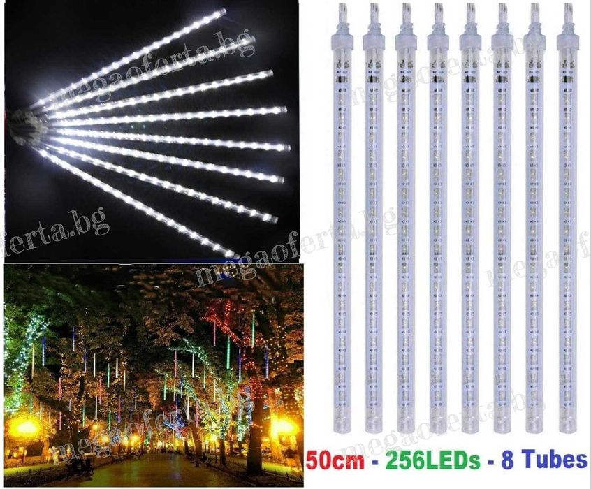 Светещи Лед Висулки Падащ Сняг за Коледна Украса 8Бр.х48см.