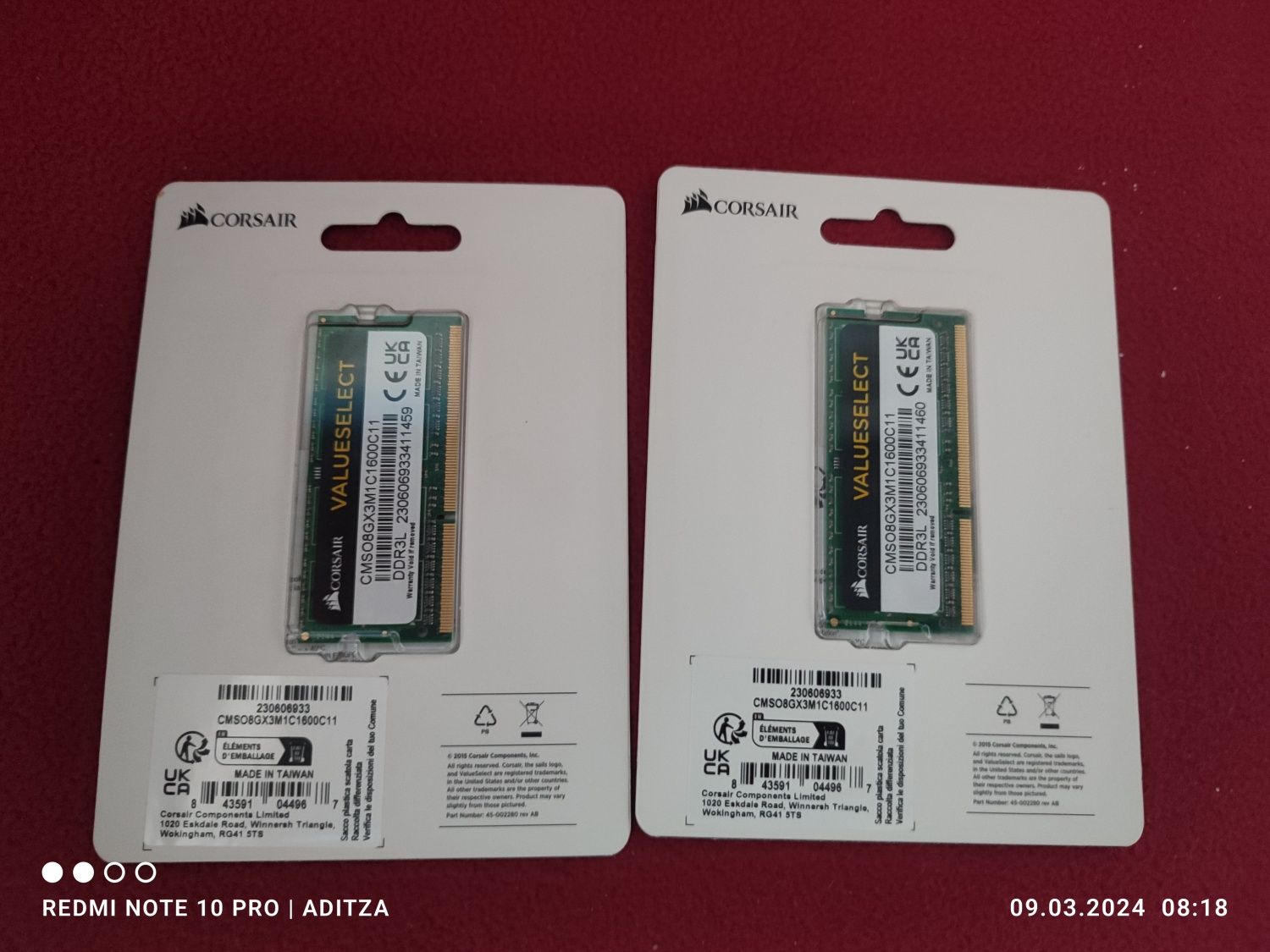 Kit DDR3 2x8Gb CORSAIR 1600Mhz