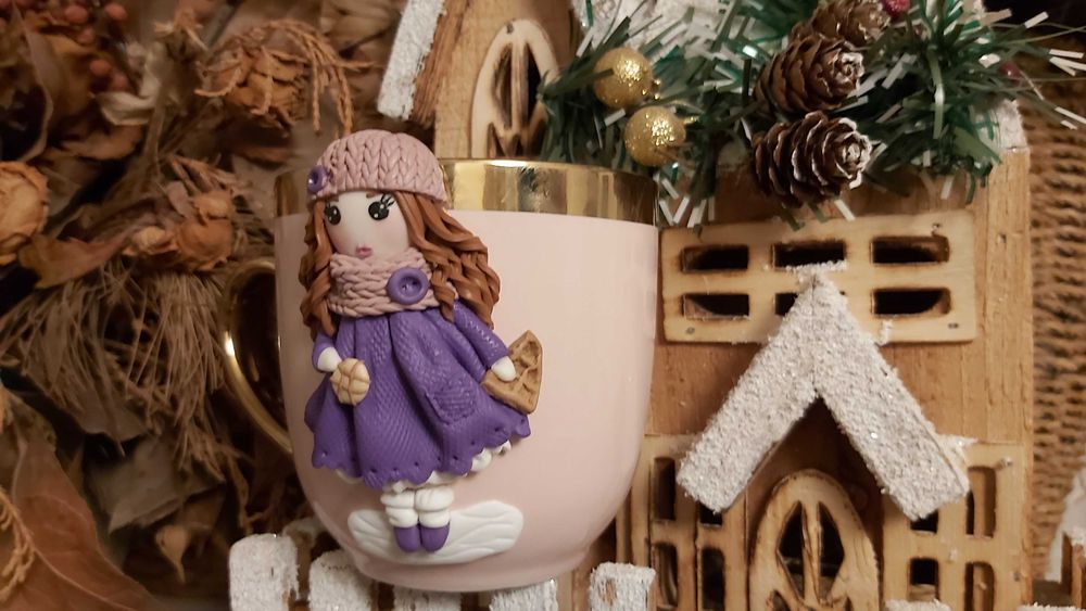 Cadou Craciun pentru sotie iubita cana papusa handmade