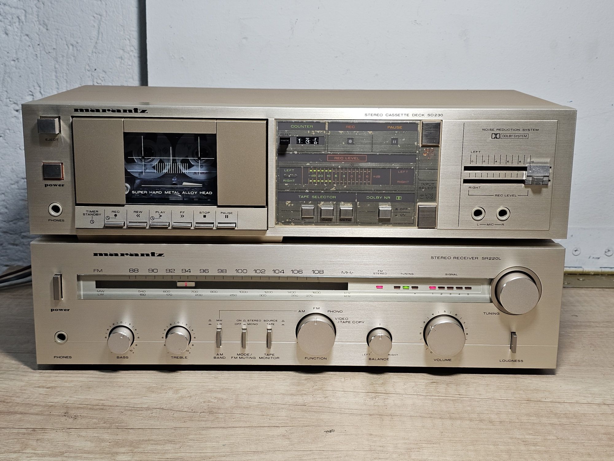 sistem audio MARANTZ receiver sr-220L, deck sd-230, vintage gold hi-fi