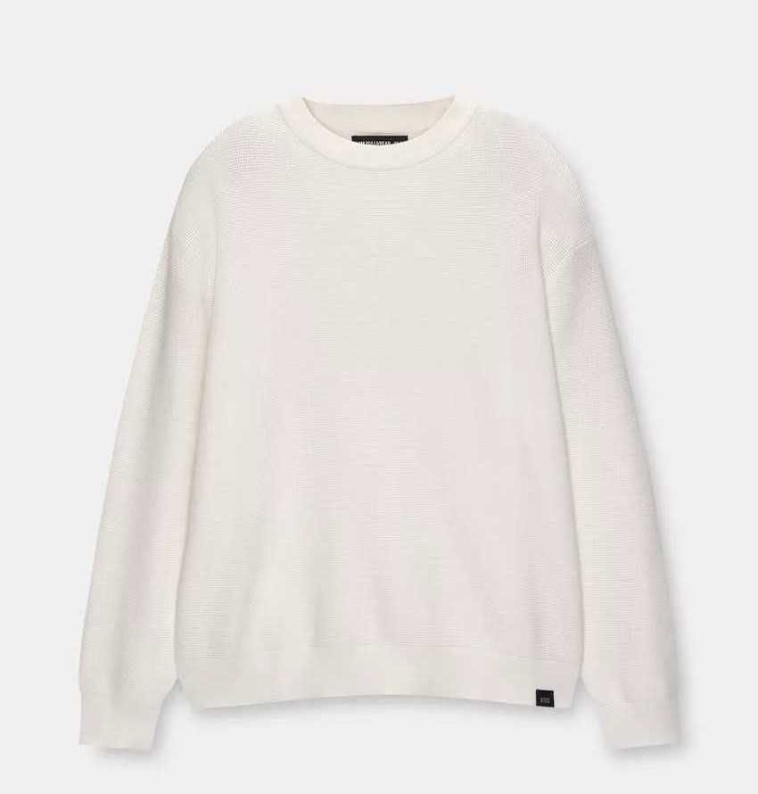 Мъжки пуловер с вафлена текстура Pull&Bear, 70% памук, Бял, XL
