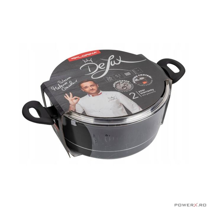 Oala din aluminiu forjat, cu capac, 26cm, 5.1L, invelis antiaderent si