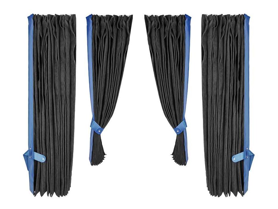 Perdele pentru camion, 4 piese / negru + albastru
