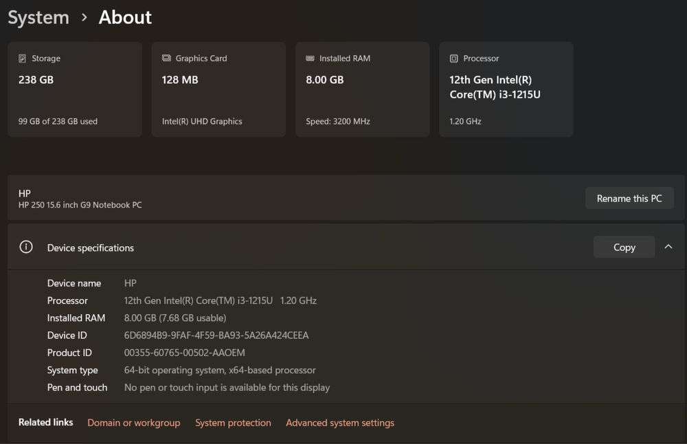 HP Notebook 250 G9 15.6”
