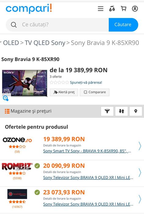 Televizor Sony BRAVIA 9 QLED XR l Mini LED 85XR90, 215 cm, Smart Googl