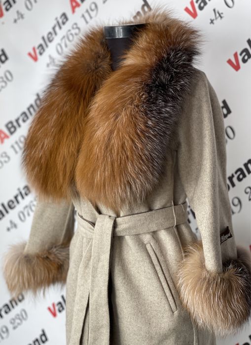 Vand Palton din Lana Alpaca si Blana de Vulpe aurie Goldfox