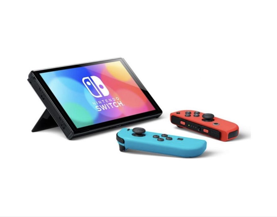 Nintendo Switch Oled-Neon red & Neon blue+ Mario Kart