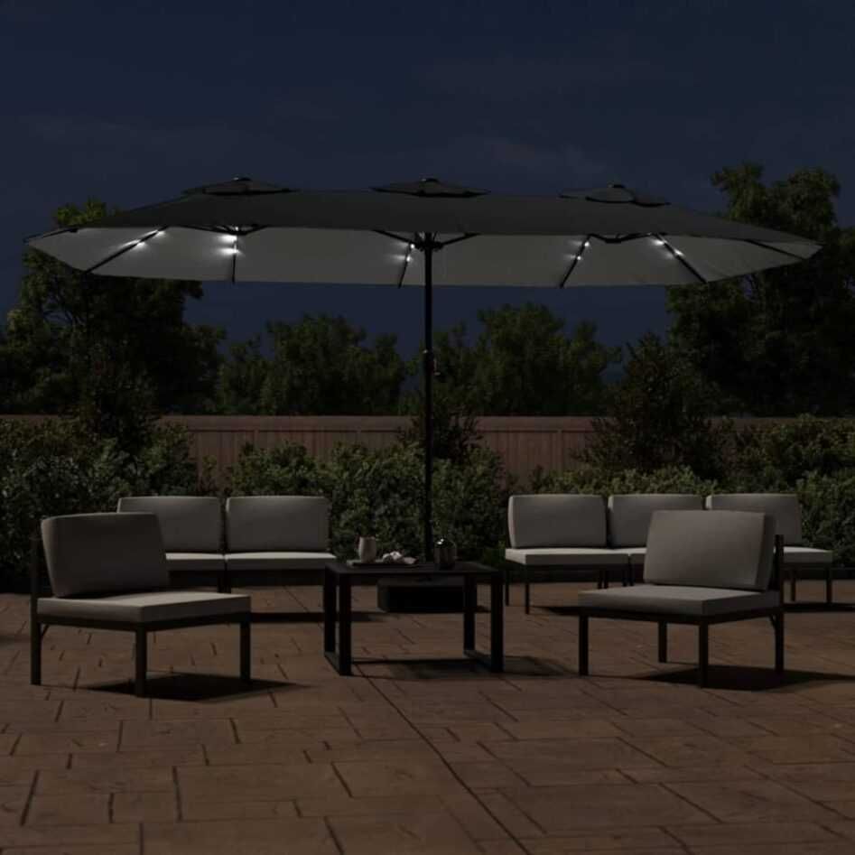 Umbrela de soare gradina/terasa cu lumini LED 450×245 cm Gri Antracit