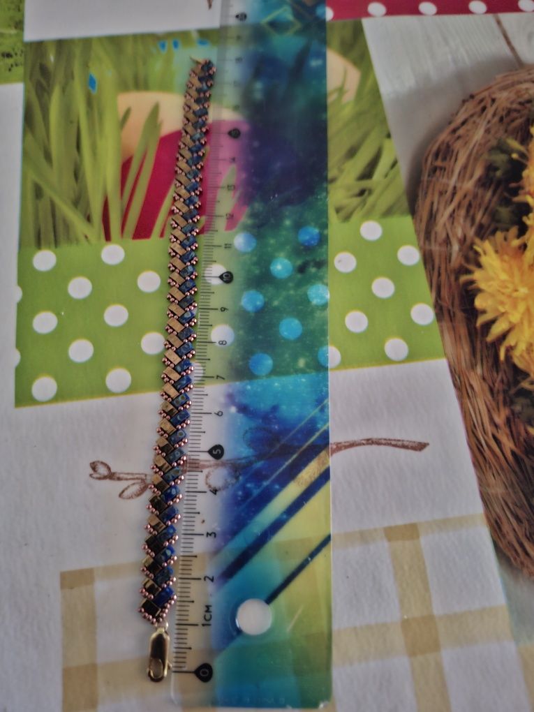 Brățară lapis lazuli placata cu aur de 18 k lungime 24 cm