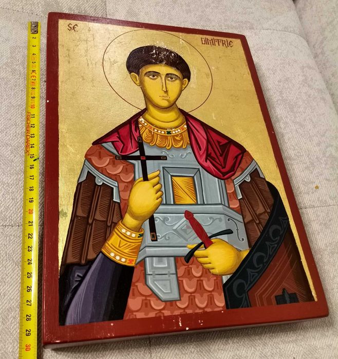 Icoana pictata cu foita aur pe lemn 30x21 cm - Sf Dimitrie