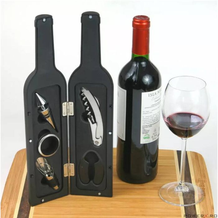 Set accesorii pentru vin, 5 elemente, husa tip sticla, Kinghoff