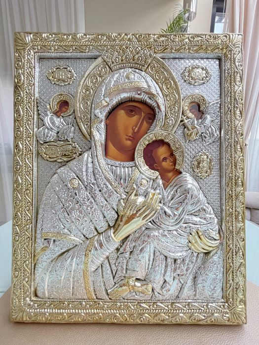 Icoană bizantină Grecia, argintată, lucrată manual, calitate premium