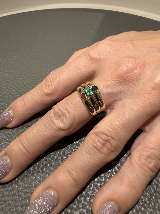 Inel cu Rubin Natural, Safir Natural si Smarald Natural Aur 18K