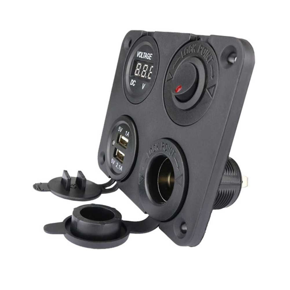 Панел Разклонител за Запалка Волтметър, Букса 2x USB за Камиони, Лодки