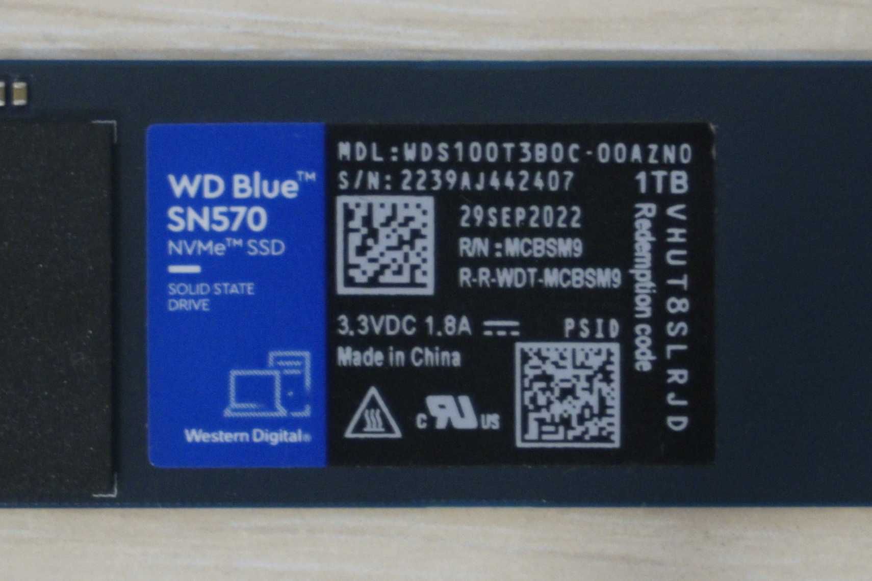[1TB] SSD NVMe SN570 Western Digital Blue 1000GB / Вкл.ДДС