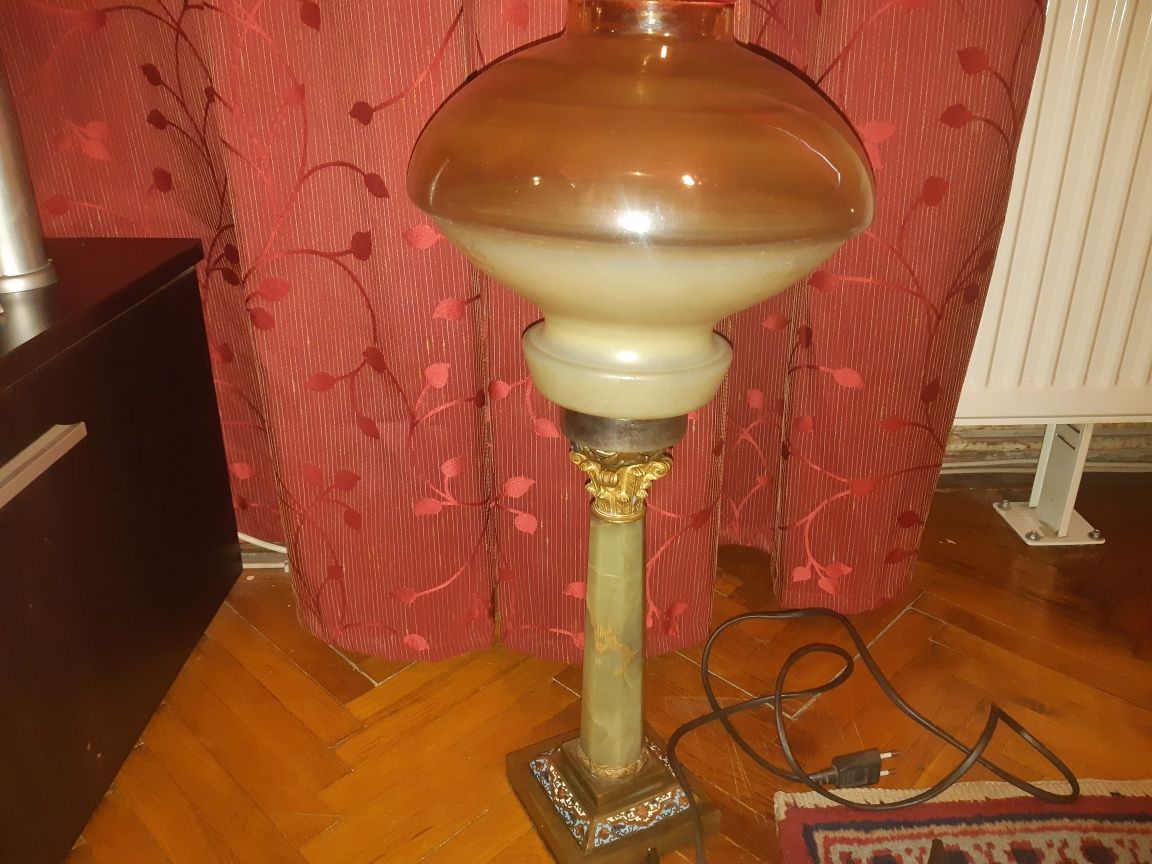 Veioza/lampadar antik deco din bronz si onix