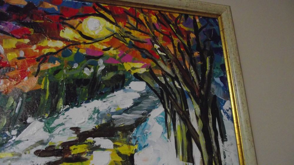 СТАРА картина - / Пейзаж - река на залез /- масло - Супер -