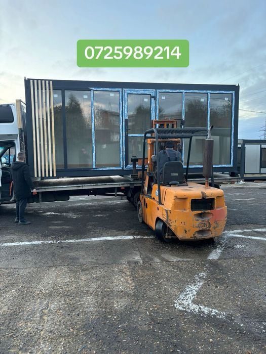 Container modular cu vitrina de sticla gri antracit panouri livram