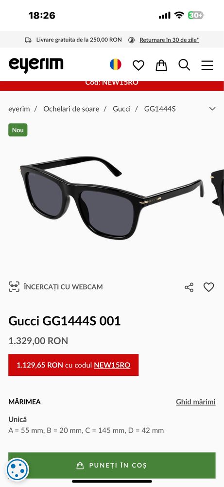 Ochelari de soare Gucci 2024 autentici