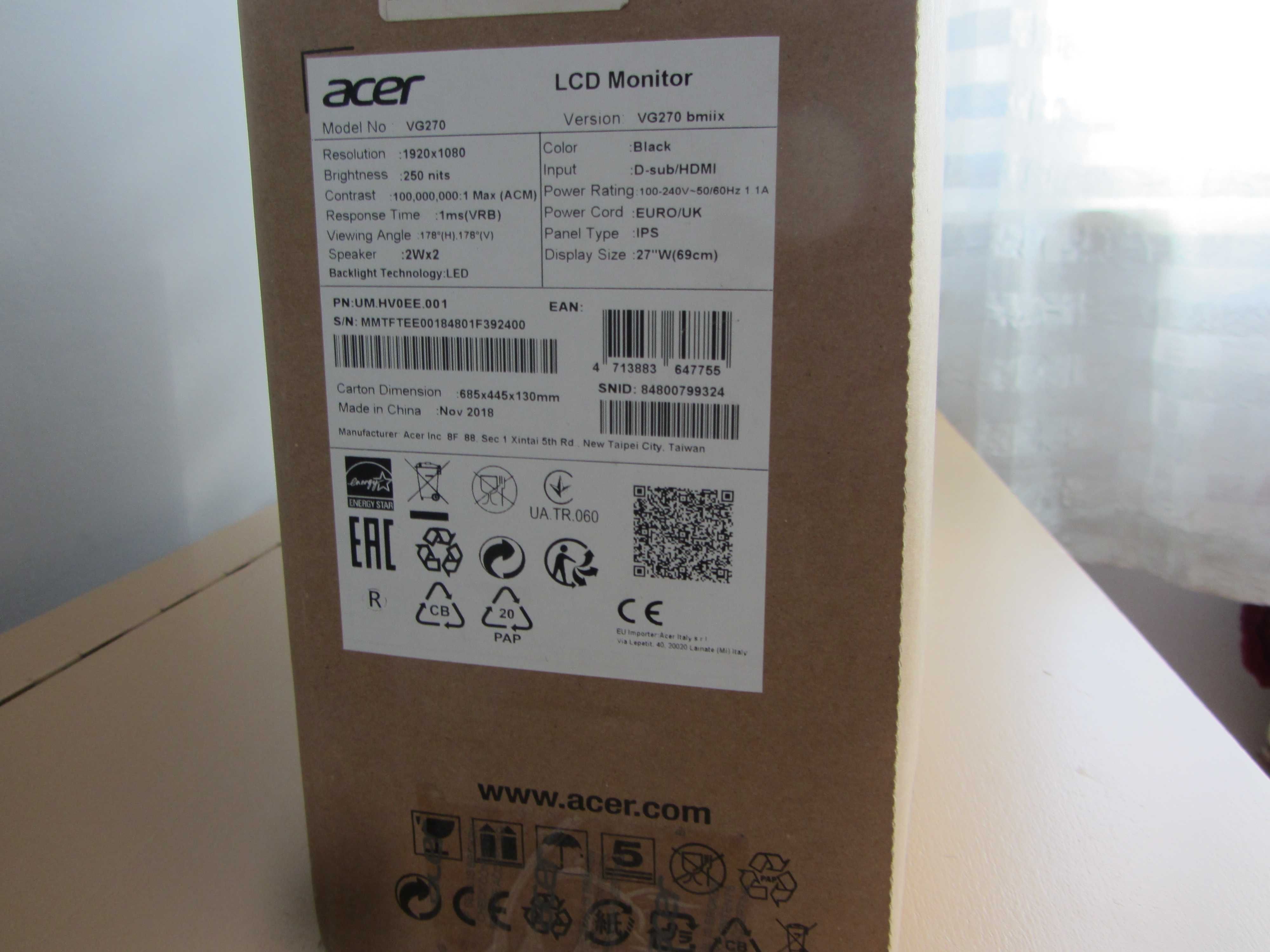 Монитор ACER 27" Nitro VG0 Gaming Monitor
