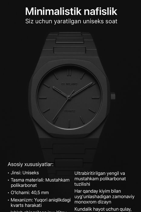 Uniseks polikarbon qo‘l soati POLYCARBON 40,5 MM