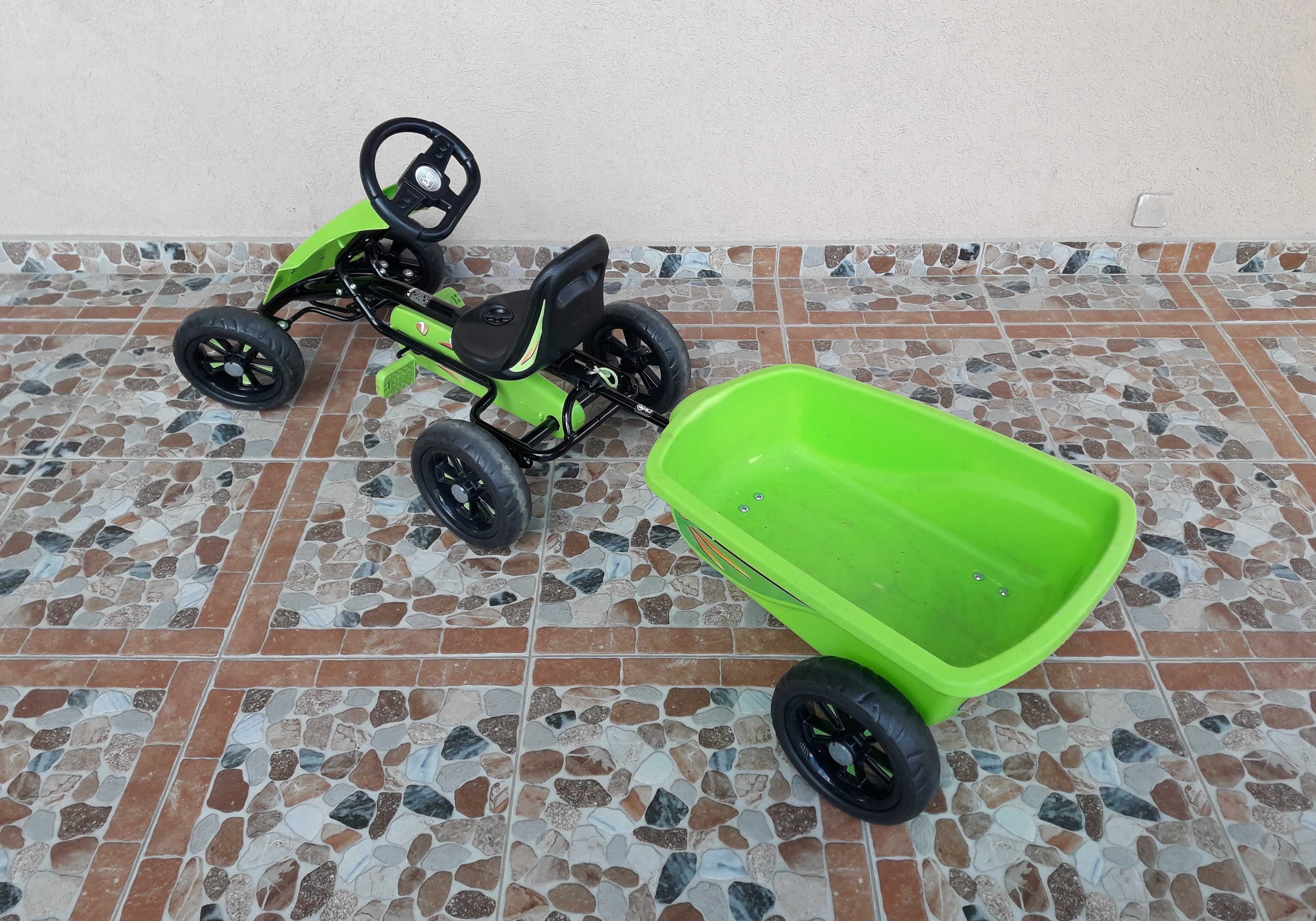 Cart (Kart) cu pedale pentru copii Exit Foxy, remorcă  – verde