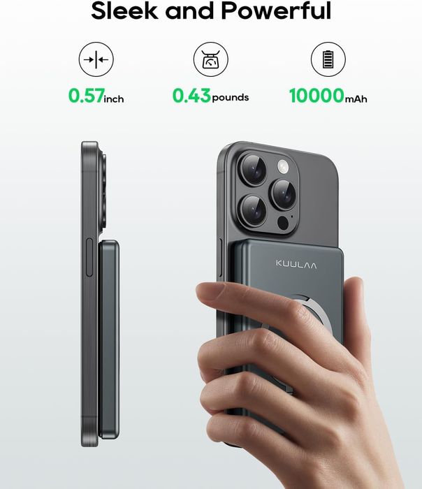 Baterie externa MagSafe,10000 mAh,PD 20W,USB-C,KUULAA,gri,sigilat