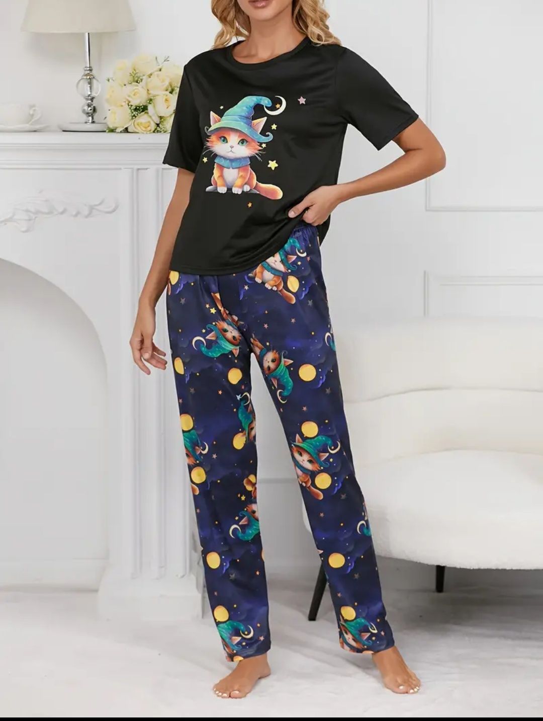 Pijama/Top dama Cu Imprimeu De Pisică