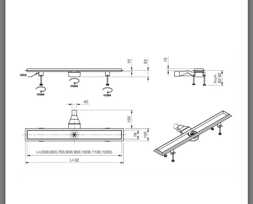 Rigola Dus faiantabila, sifon Smart Pipe, model incorporat sub placa,