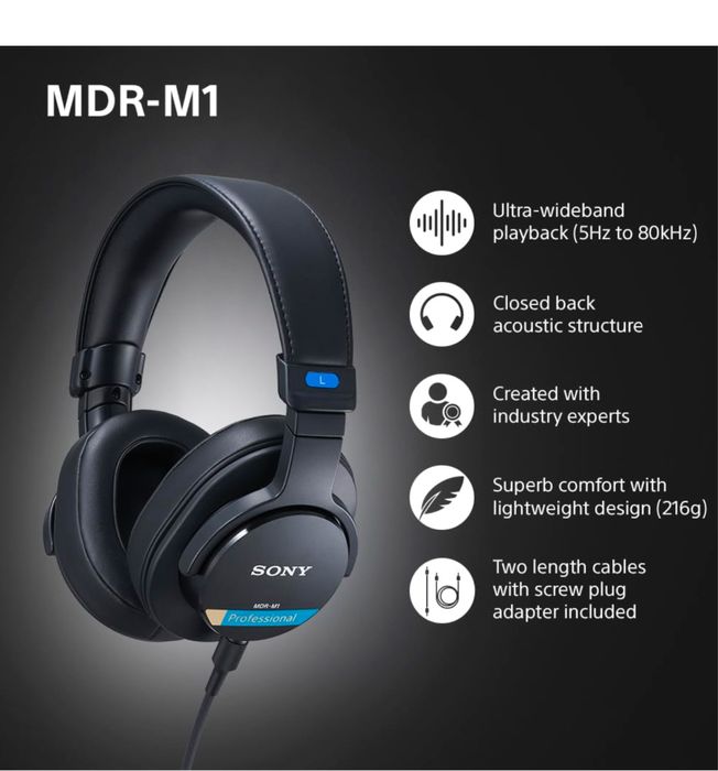 Căști Sony MDR-M1 Studio cu spate închis - cu fir,