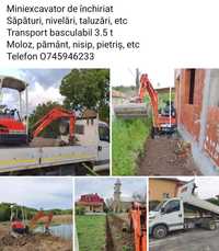 Miniexcavator de închiriat și transport basculabil