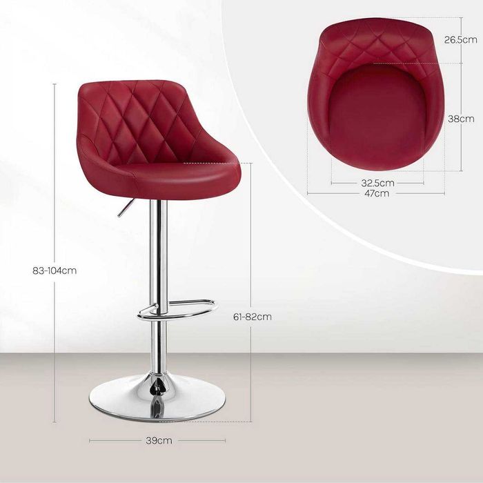 Бар стол WOLTU, въртящ се с регулируема височина, тъмночервен 2 броя