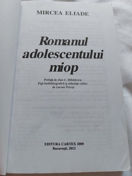 Romanul adolescentului miop. Mircea Eliade.