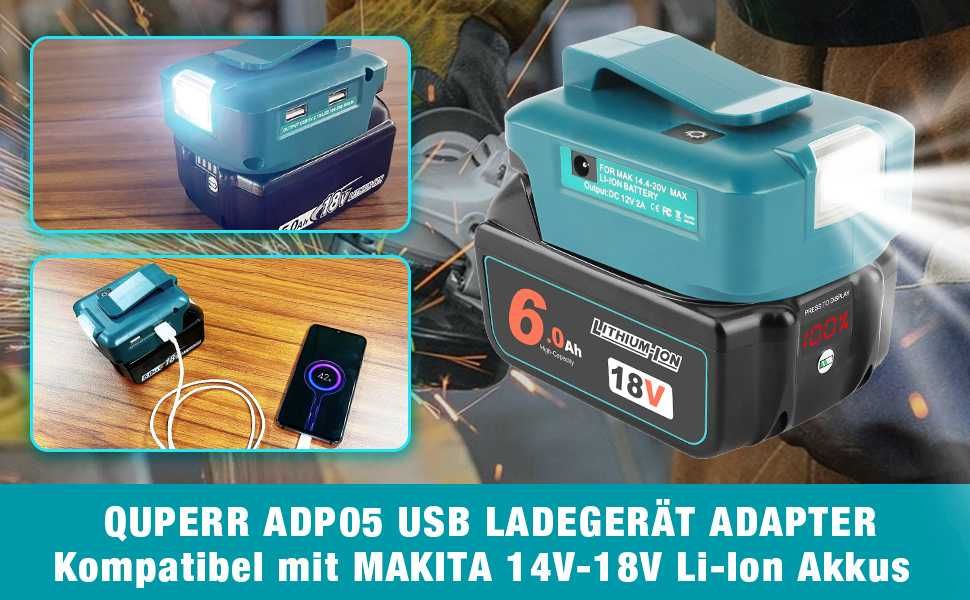 QUPPER USB-A и USB-C адаптер за батерии Makita 14.4V и 18V