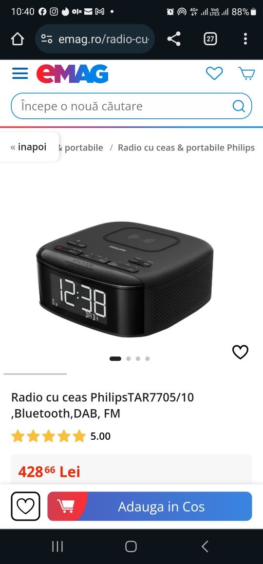 Radio cu ceas PhilipsTAR7705/10 ,Bluetooth,DAB, FM (produs nou)