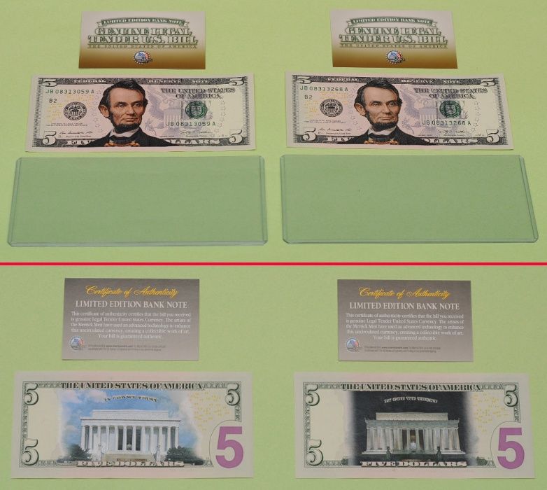 Банкноти $5 U.S 2-Sided*Genuine Legal Tender COLORIZED(day and night