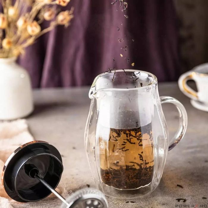 Infuzor, aparat din sticla cu piston pentru cafea, ceai, culoare