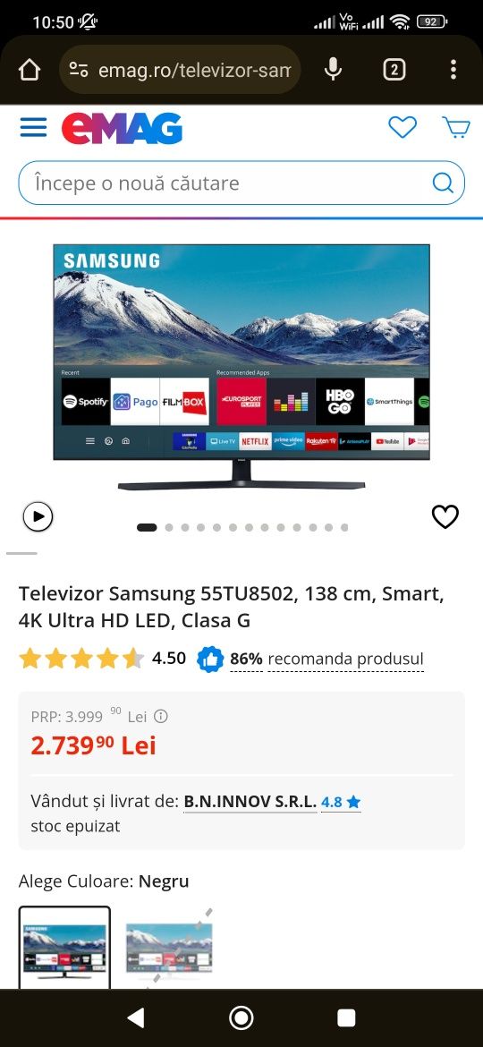 Televizor Samsung 55TU8502, 138 cm, Smart, 4K Ultra HD LED