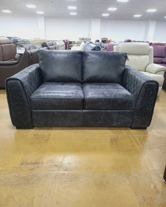 Черен кожен диван двойка - 100 % естествена кожа - телешки бокс