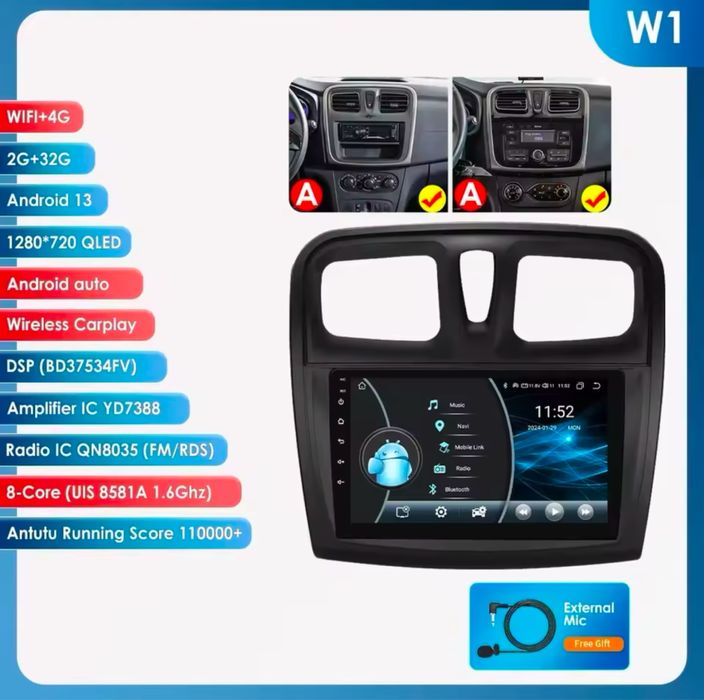 Navigatie Android Carplay Dacia Logan 2 , Sandero,MCV,Duster,Renault