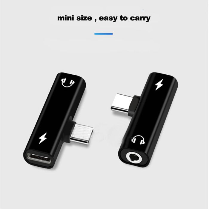 Adaptor 2 in 1 USB tip C la casti(jack 3.5 mm) si USB tip C(încărcare)